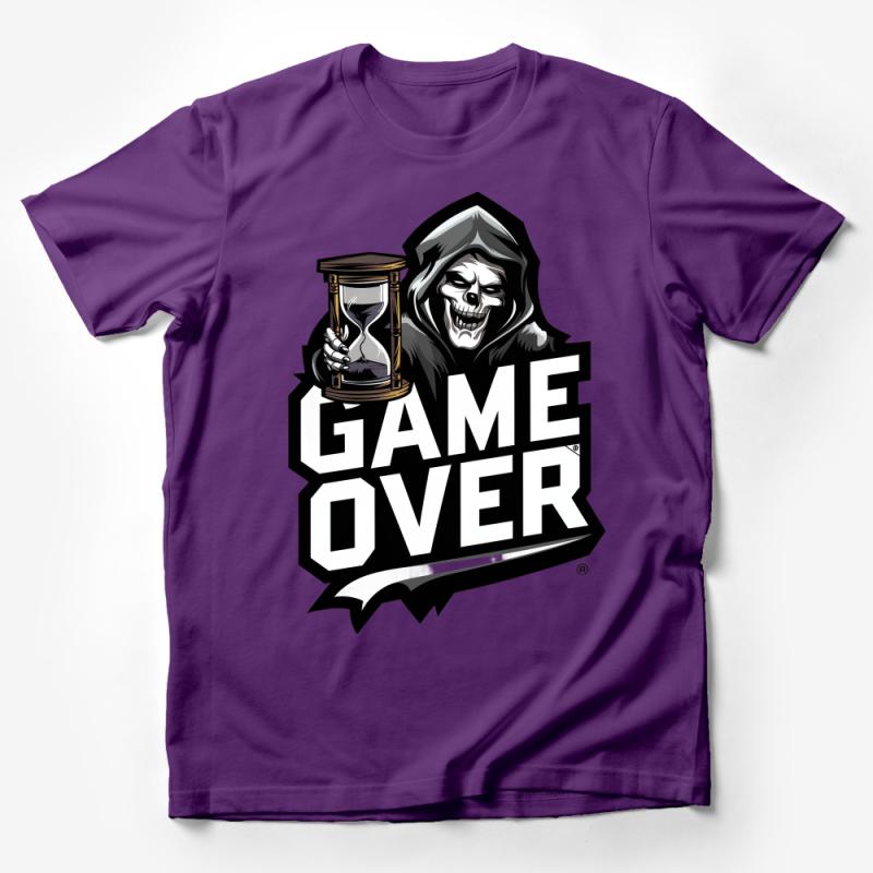 Game Over Grim Reaper T-Shirt, Cool Skull Design, Men's Graphic Tee, Unique Gothic Clothing, Fantasy Gamer Top, Gift for Gamers Male T-Shirt