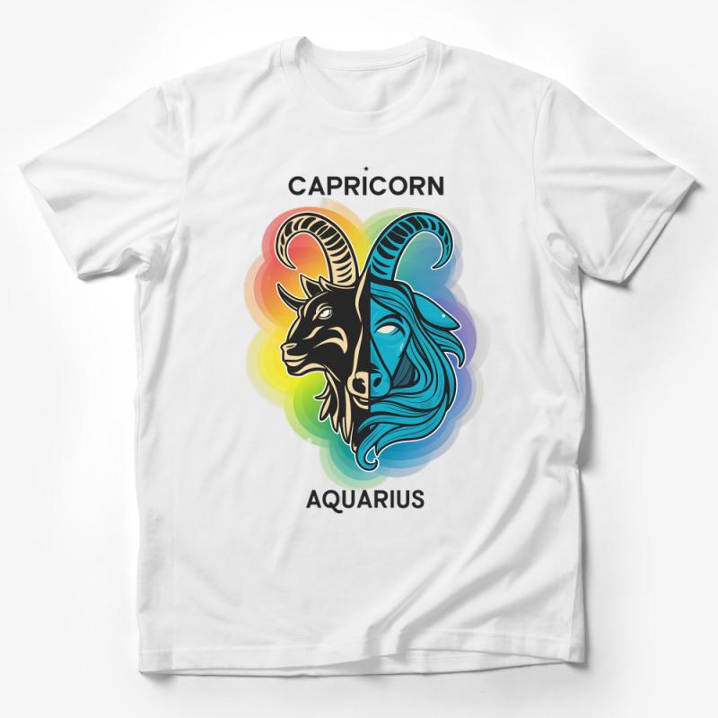 Capricorn Aquarius Zodiac Graphic T-Shirt, Unisex Astrology Tee, Colorful Horoscope Design, Soft Cotton Shirt, Gift for Astrology Lovers Male T-Shirt