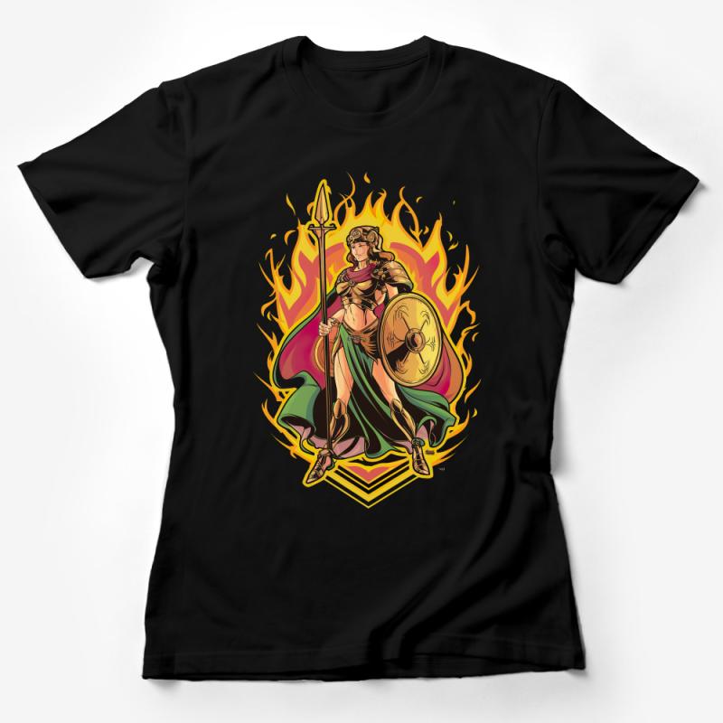 Warrior Goddess Graphic Tee, Fire Element Illustration, Unisex Mythology T-Shirt, Unique Fantasy Art Shirt, Gift for Gamers Female T-Shirt