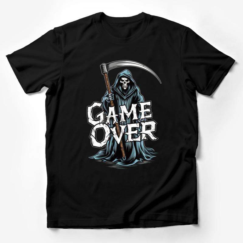 Grim Reaper Game Over T-Shirt, Cool Death Graphic Tee, Gaming Skull Shirt, Unisex Adult Casual Wear, Unique Halloween Costume Idea Male T-Shirt