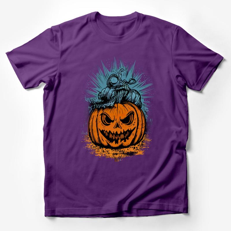 Halloween Pumpkin Tee, Spooky Jack-o'-Lantern Graphic Shirt, Unisex Horror Cotton Top, Creepy Party Wear Male T-Shirt