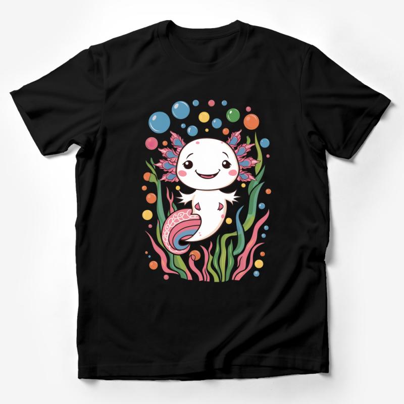 Cute Axolotl T-Shirt, Colorful Bubbles Graphic Tee, Floral Aquatic Animal Shirt, Unisex Nature Inspired Top, Gift for Animal Lovers Male T-Shirt