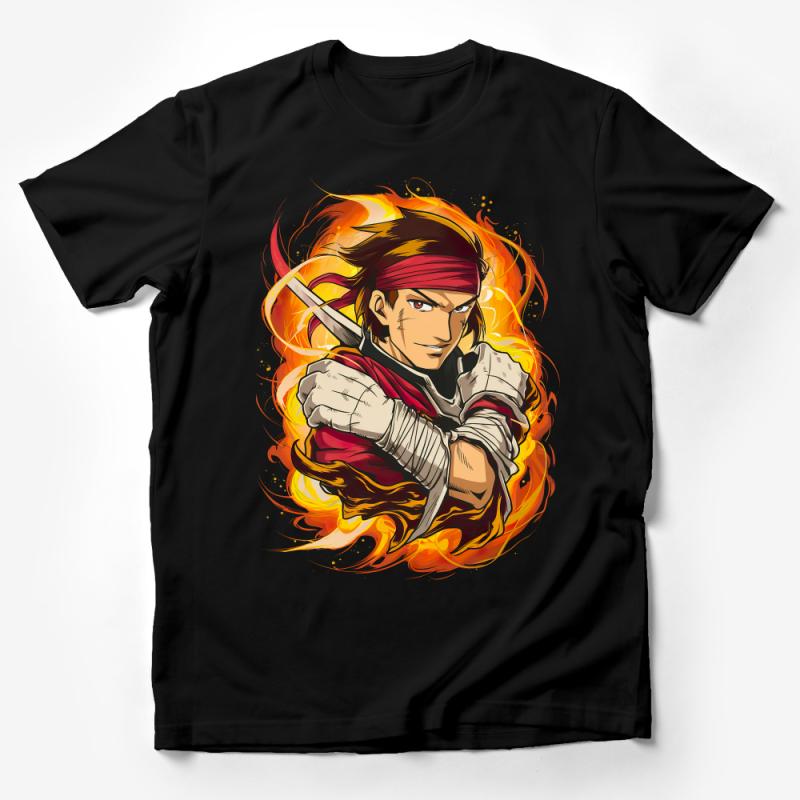 Fiery Warrior Anime T-Shirt, Colorful Manga Fighter Tee, Unisex Graphic Shirt, Vibrant Character Top, Casual Streetwear Male T-Shirt