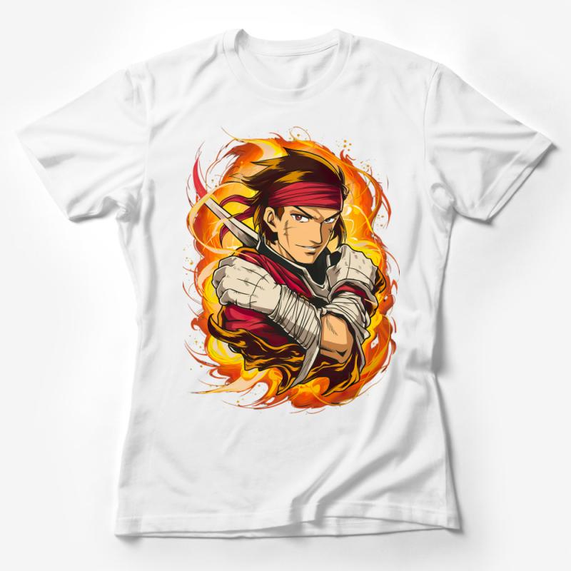 Fiery Warrior Anime T-Shirt, Colorful Manga Fighter Tee, Unisex Graphic Shirt, Vibrant Character Top, Casual Streetwear Female T-Shirt