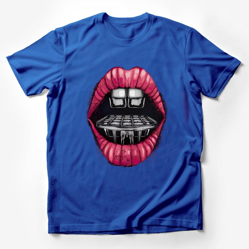 Women's Graphic Tee - Bold Lip Print with Grills, Urban Streetwear, Fashion Statement Shirt Male T-Shirt