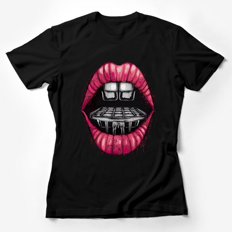 Women's Graphic Tee - Bold Lip Print with Grills, Urban Streetwear, Fashion Statement Shirt Female T-Shirt