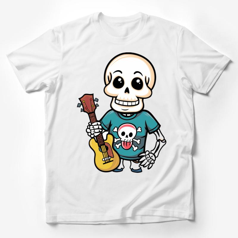 Cartoon Skeleton Guitarist Tee, Rocker Skull with Guitar T-Shirt, Unisex Music Themed Clothing Male T-Shirt