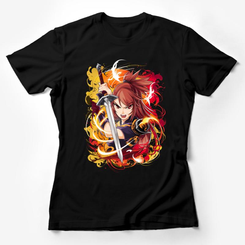 Fantasy Warrior Girl T-Shirt, Colorful Anime Art Print Tee, Bold Graphic Tee for Gamers, Unisex Shirt Female T-Shirt