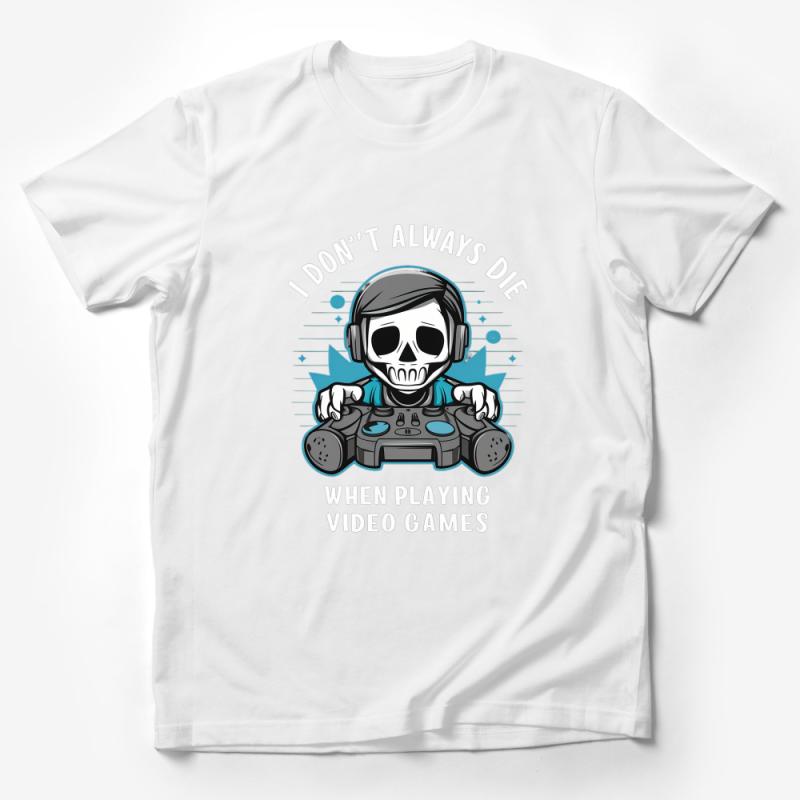 Video Game T-Shirt, Funny Gaming Tee, Skull Gamer with Headphones and Controller, Casual Apparel Male T-Shirt