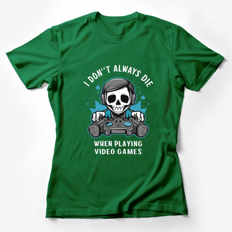 Video Game T-Shirt, Funny Gaming Tee, Skull Gamer with Headphones and Controller, Casual Apparel Female T-Shirt