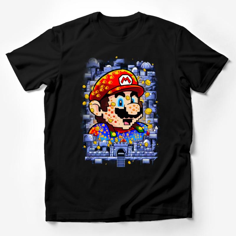 Unique Mario-Inspired T-Shirt, Colorful Video Game Character Tee, Unisex Fun Pixel Art Shirt, Gift for Gamers Male T-Shirt