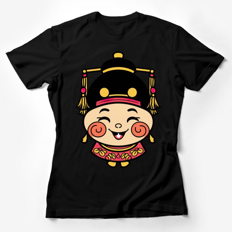 Cute Cartoon Chinese Doll Graphic Tee, Unisex T-Shirt, Cultural Icon Illustrated Shirt, Asian Art Inspired Comfort Wear Female T-Shirt