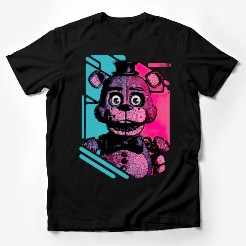 Vibrant Pop Art Robot Bear T-Shirt, Colorful Retro Gamer Tee, Unisex Graphic Shirt, Cool Gift Idea Male T-Shirt