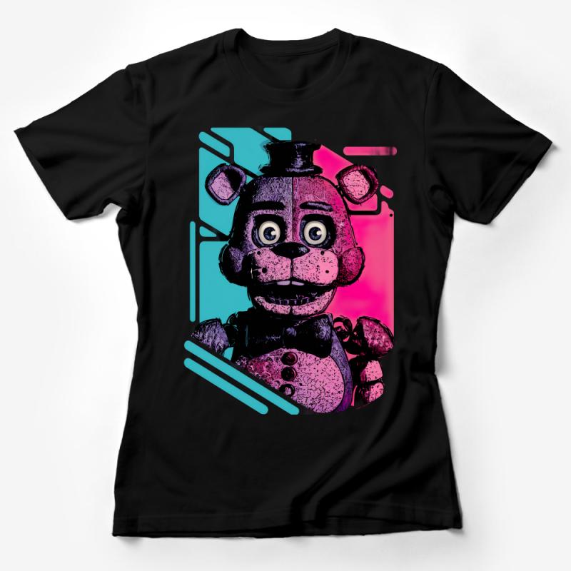 Vibrant Pop Art Robot Bear T-Shirt, Colorful Retro Gamer Tee, Unisex Graphic Shirt, Cool Gift Idea Female T-Shirt