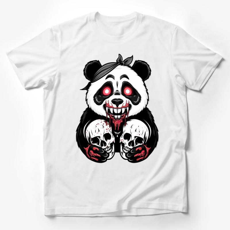 Menacing Panda with Skulls T-Shirt, Gothic Horror Graphic Tee, Dark Art Streetwear, Unisex Male T-Shirt