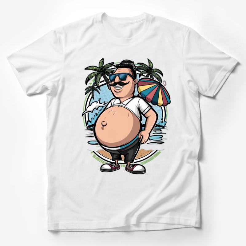 Tropical Beach Dude T-Shirt, Funny Vacation Graphic Tee, Summer Party Shirt, Cool Cartoon Character Top Male T-Shirt