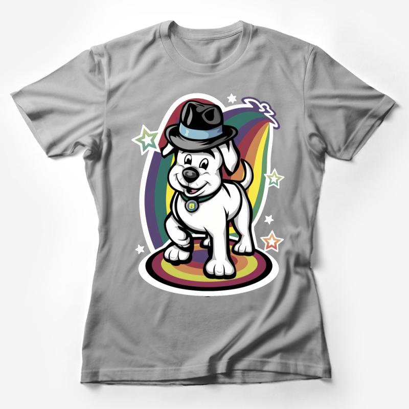 Kids Cartoon Dog T-Shirt, Colorful Puppy with Hat, Rainbow Graphic Tee, Unisex Children's Clothing, Animal Theme Party Shirt Female T-Shirt