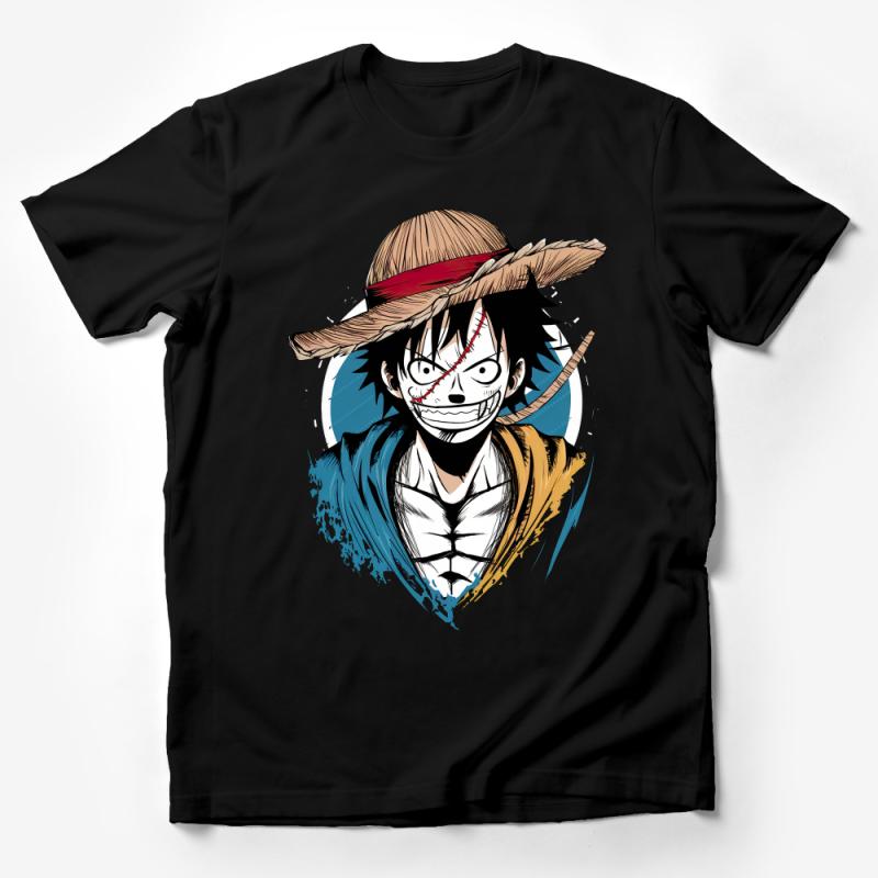 Anime Pirate Captain Graphic T-Shirt, Cool Manga Style Tee, Unisex Casual Shirt for Fans, Vibrant Character Apparel Male T-Shirt