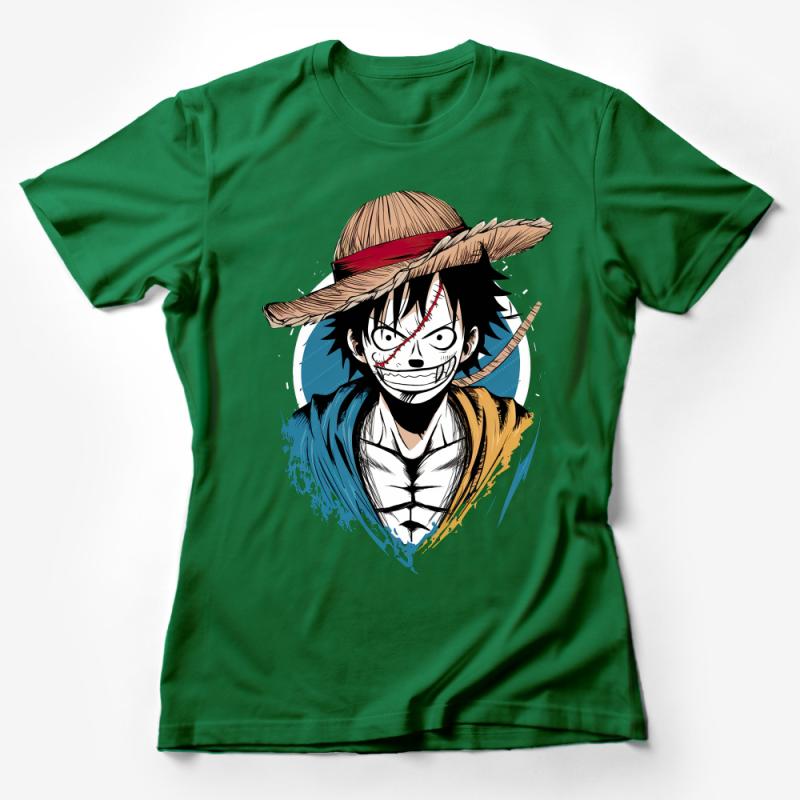 Anime Pirate Captain Graphic T-Shirt, Cool Manga Style Tee, Unisex Casual Shirt for Fans, Vibrant Character Apparel Female T-Shirt