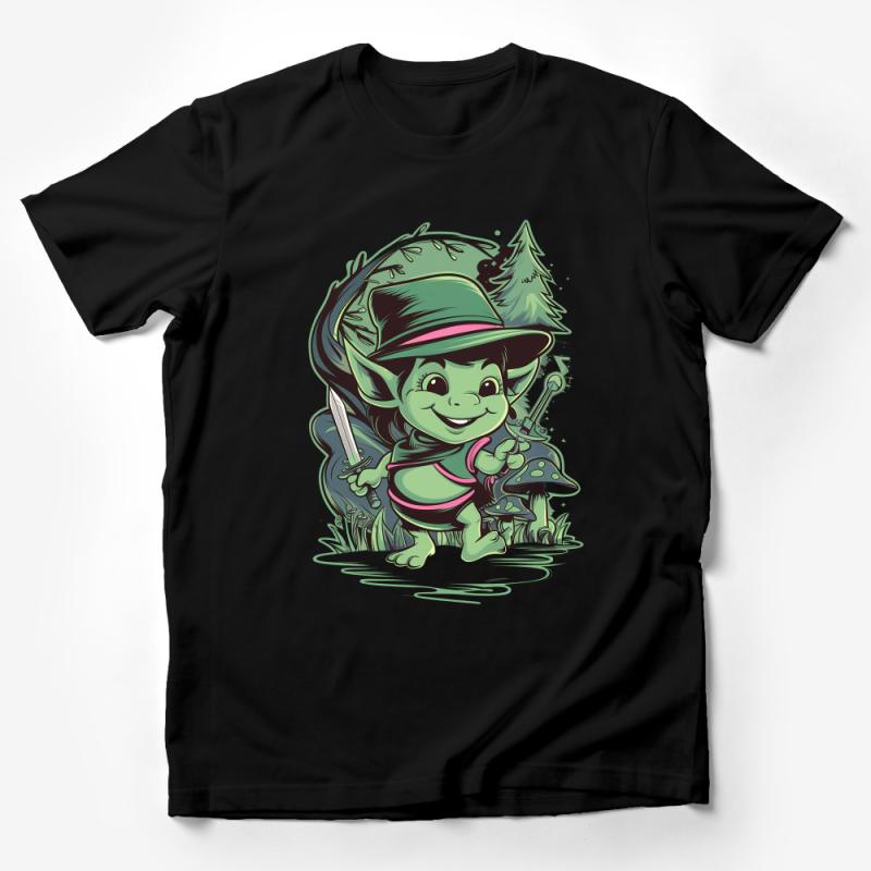 Cute Cartoon Elf Adventurer T-Shirt, Unisex Fantasy Forest Graphic Tee, Nature Explorer Gift, Whimsical Creature Shirt Male T-Shirt