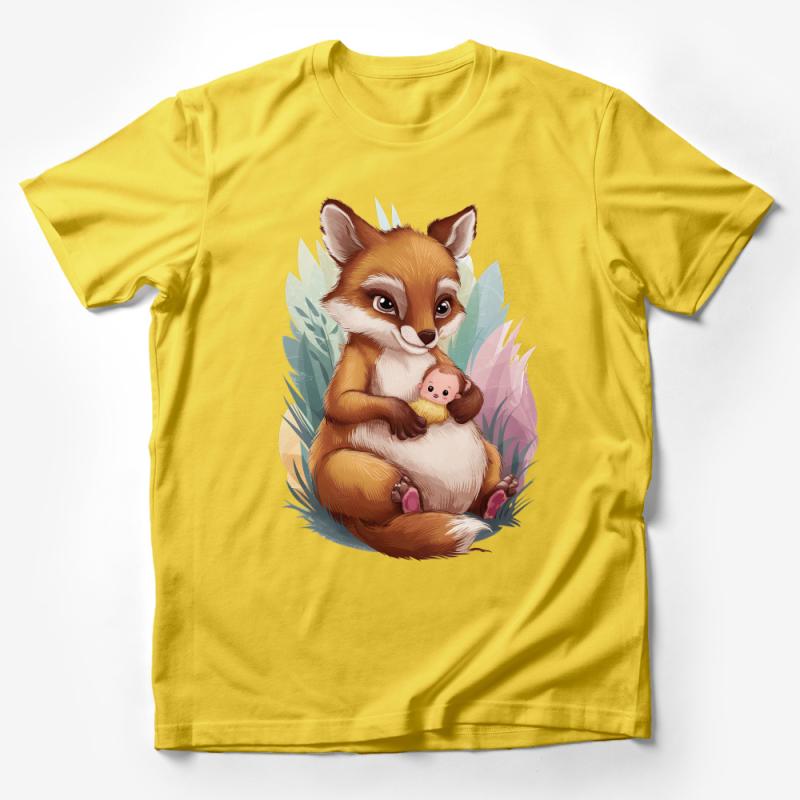 Cute Fox and Baby Illustration T-Shirt, Adorable Animal Graphic Tee, Unisex Nature Inspired Shirt, Wildlife Art, Gift for Animal Lovers Male T-Shirt