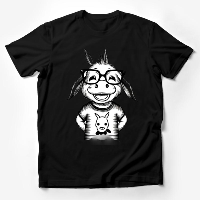 Cute Cartoon Donkey Graphic T-Shirt, Fun Animal with Glasses Tee, Unisex Casual Shirt, Kids and Adults Male T-Shirt