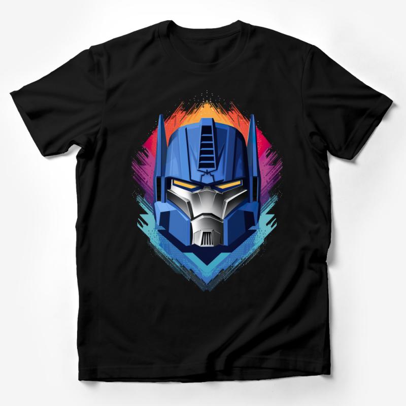 Robot Face Graphic Tee, Colorful Splash Art T-Shirt, Unisex Vintage Robot Design, Casual Wear Male T-Shirt