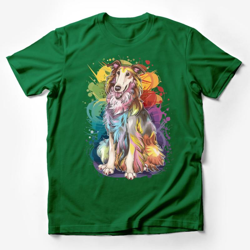 Colorful Dog T-Shirt, Artistic Rainbow Dog Lover Tee, Vibrant Pet Portrait, Animal Art Graphic Shirt, Unisex Fashion Top, Gift for Dog Owners Male T-Shirt