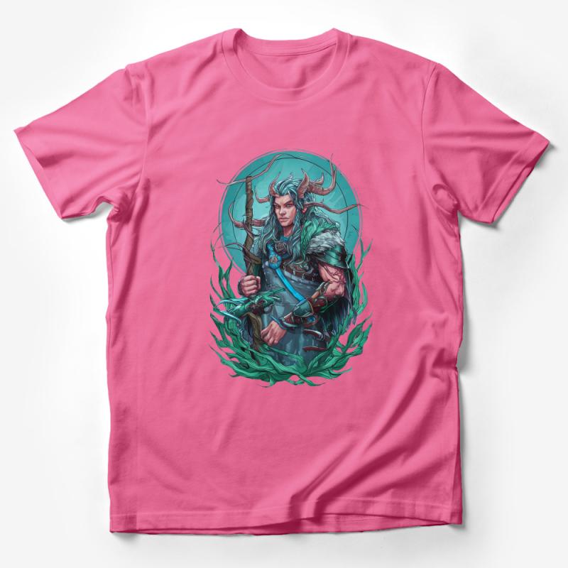 Fantasy Warrior Elf T-Shirt, Unisex Graphic Tee, Mystical Creature Art Shirt, Nature Inspired, Casual Wear, Unique Gift Idea Male T-Shirt