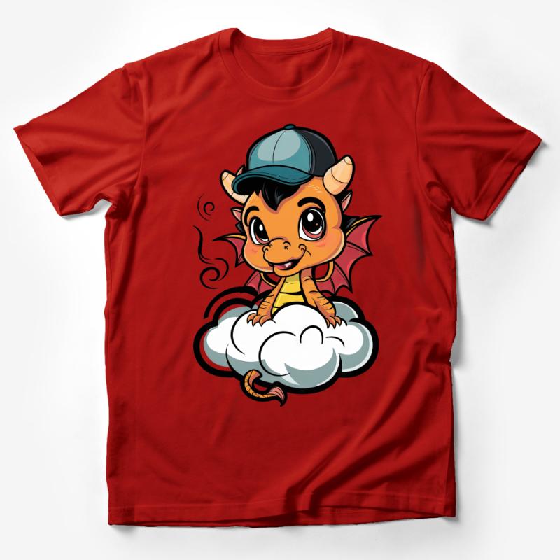 Cute Cartoon Dragon T-Shirt, Cool Fantasy Creature with Cap, Unisex Graphic Tee, Kids and Adults Casual Wear, Gift Idea Male T-Shirt