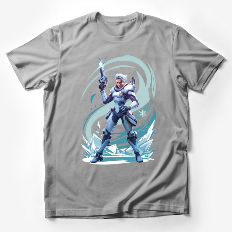 Futuristic Warrior Woman T-Shirt, Sci-Fi Female Hero Graphic Tee, Gaming Apparel, Cool Space Soldier Design Shirt Male T-Shirt