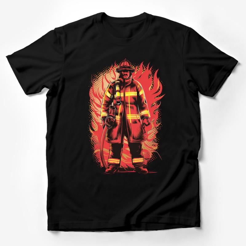 Firefighter Hero T-Shirt, Fire Department Graphic Tee, Unisex Fireman Apparel, Gift for Firefighter, Support Fire Services Shirt, Bold Design Top, Flame Artwork Casual Wear Male T-Shirt