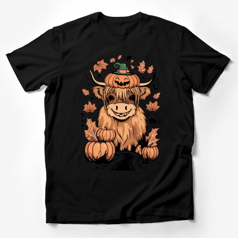 Halloween Highland Cow T-Shirt, Spooky Pumpkin Autumn Tee, Cute Fall Cattle Graphic Shirt, Unisex Adult and Kids Top, October Fashion Male T-Shirt