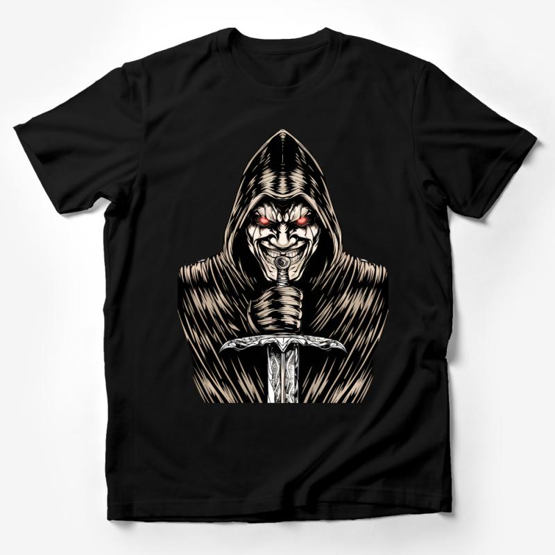 Gothic Hooded Reaper T-Shirt, Men's Dark Fantasy Tee, Creepy Skull Graphic, Horror Art Clothing, Unique Gift Idea, Streetwear Style Male T-Shirt