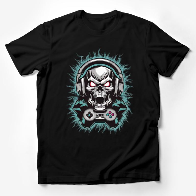 Men's Gaming T-Shirt with Skull Graphic, Cool Gamer Tee, Headphones and Controller Design, Casual Streetwear, Unique Gift for Gamers Male T-Shirt