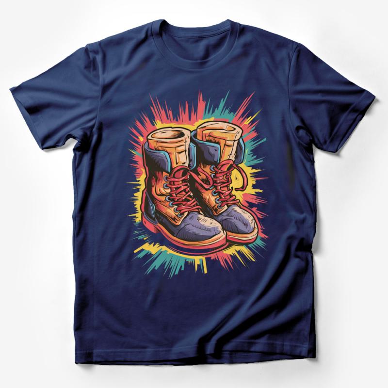 Vintage Style Colorful Boots Graphic Tee, Retro Unisex T-Shirt, Casual Streetwear, Hipster Fashion Top, Unique Gift Male T-Shirt