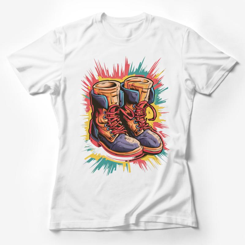 Vintage Style Colorful Boots Graphic Tee, Retro Unisex T-Shirt, Casual Streetwear, Hipster Fashion Top, Unique Gift Female T-Shirt