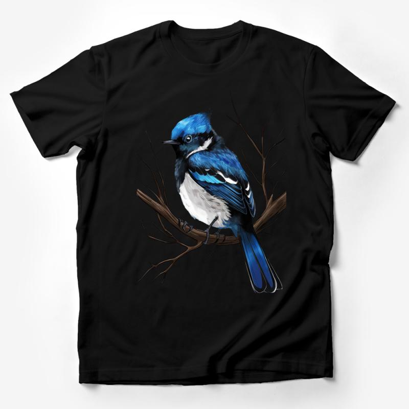 Blue Jay Bird T-Shirt, Nature Birdwatcher Tee, Unisex Bird Illustration Shirt, Casual Wildlife Apparel, Gift for Bird Lovers Male T-Shirt