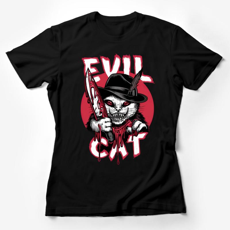 Cheshire Cat Evil Grin T-Shirt, Dark Fantasy Alice in Wonderland Tee, Horror Knife Blood Graphic Shirt, Gothic Clothing Unisex Apparel Female T-Shirt