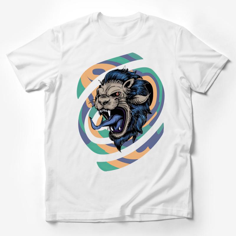 Roaring Lion Graphic Tee, Bold Blue Lion Artwork, Unisex Fashion Apparel, Unique Animal Print Shirt Male T-Shirt