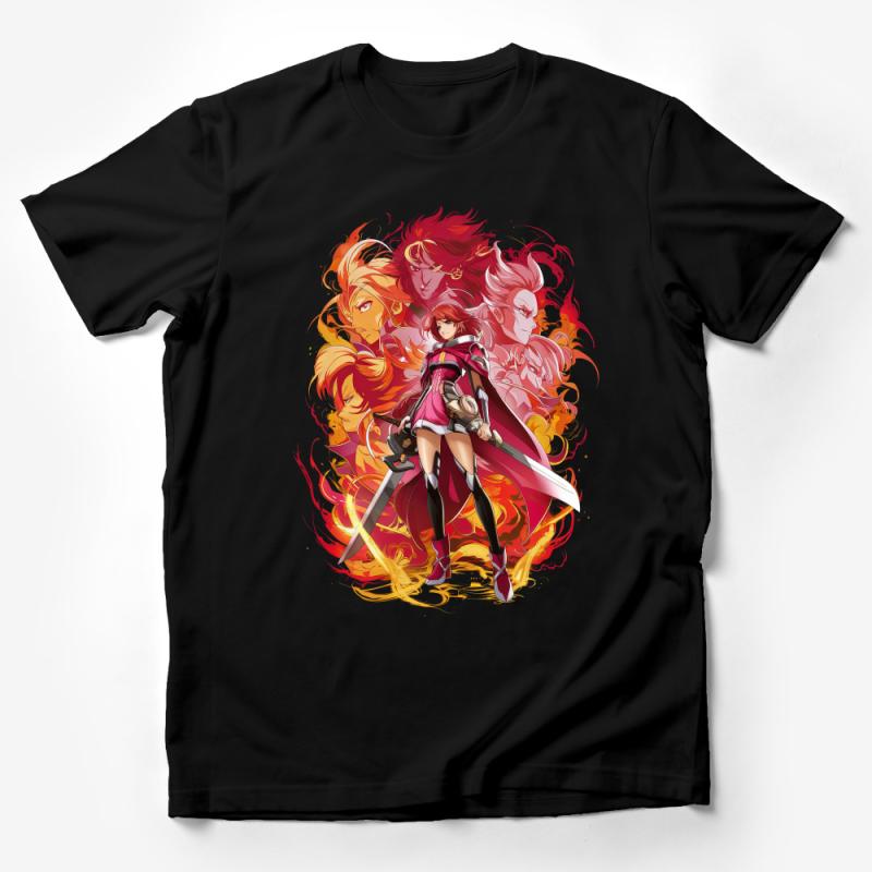 Anime-Inspired Fire Warrior T-Shirt, Vibrant Fantasy Art Tee, Unisex Manga Graphic Shirt, Unique Gift Male T-Shirt