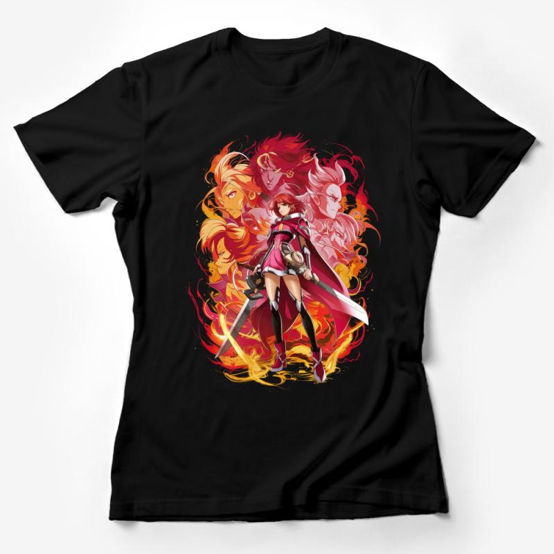 Anime-Inspired Fire Warrior T-Shirt, Vibrant Fantasy Art Tee, Unisex Manga Graphic Shirt, Unique Gift Female T-Shirt