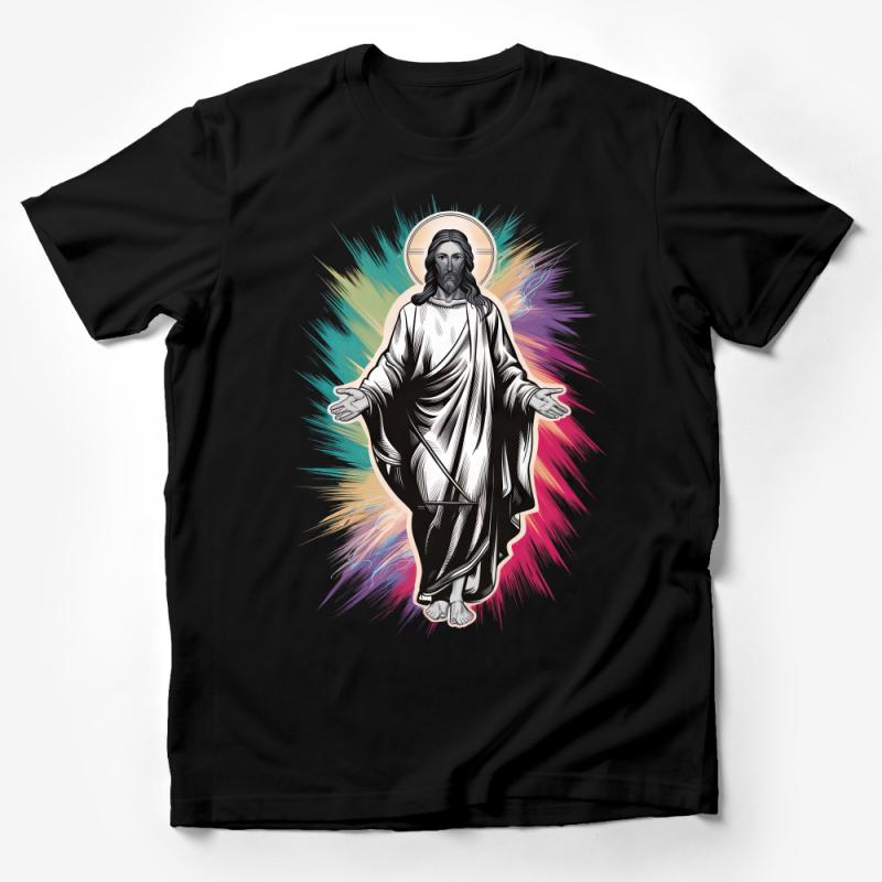 Graphic Jesus Tee, Colorful Spiritual Christian T-Shirt, Religious Streetwear, Faith Fashion, Unisex Jesus Christ Shirt Design Male T-Shirt