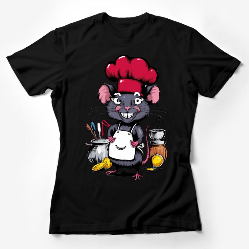 Chef Rat Cartoon T-Shirt, Funny Cooking Rodent Graphic Tee, Unisex Kitchen Animal Print Shirt, Culinary Gift Idea Female T-Shirt