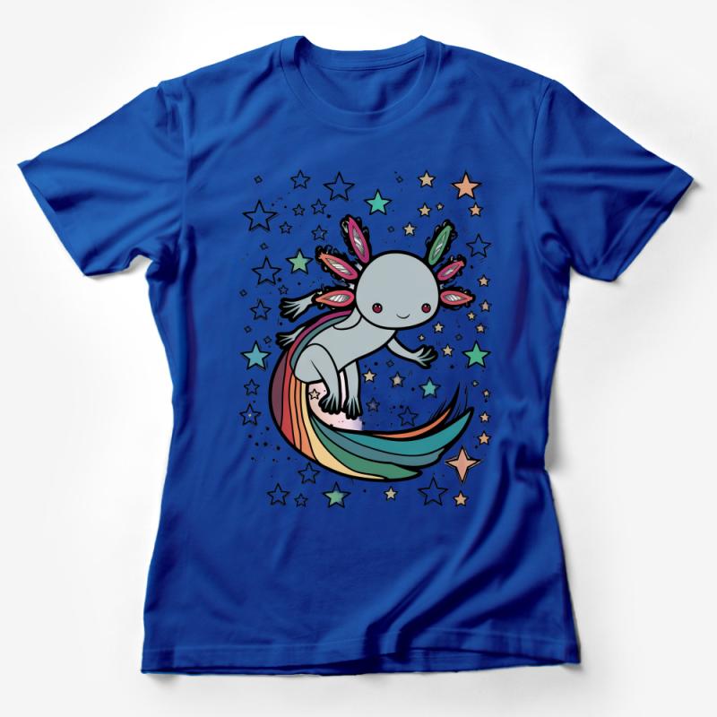 Whimsical Creature Rainbow T-Shirt, Unisex Graphic Tee, Fantasy Illustration Shirt, Cute Alien Top, Starry Night Casual Wear Female T-Shirt