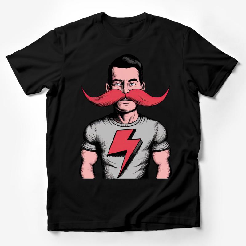 Retro Comic Style Mustache Man T-Shirt, Vintage Inspired Superhero Tee, Bold Graphic Shirt, Unique Gift Idea for Him Male T-Shirt