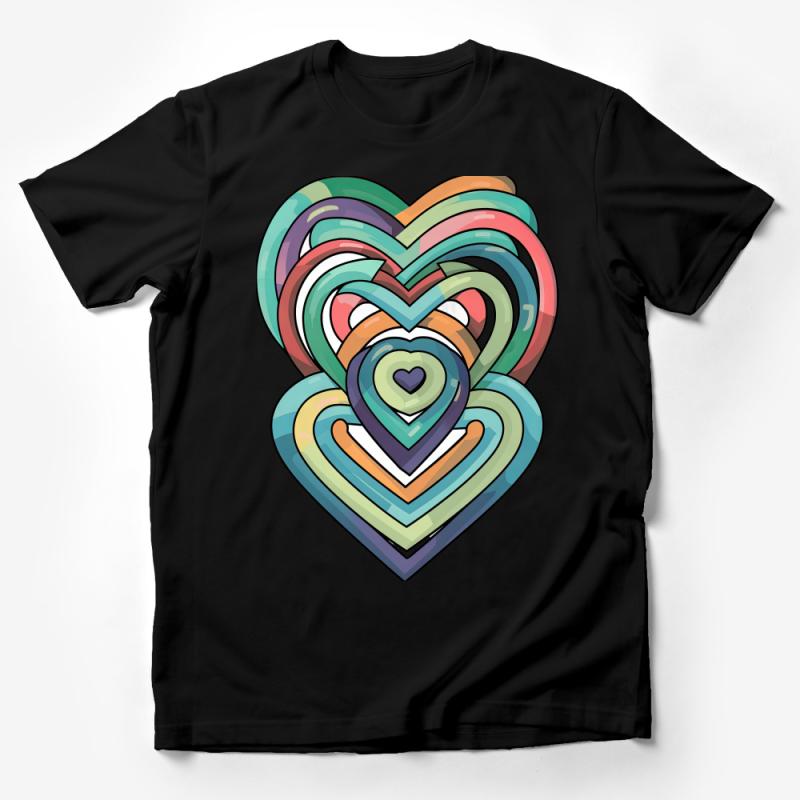 Colorful Heart T-Shirt, Abstract Love Graphic Tee, Unisex Adult Casual Wear, Artistic Vibrant Design Top Male T-Shirt