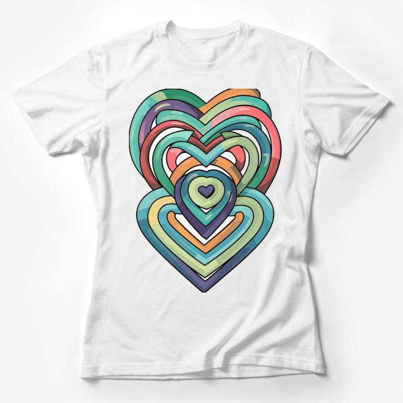 Colorful Heart T-Shirt, Abstract Love Graphic Tee, Unisex Adult Casual Wear, Artistic Vibrant Design Top Female T-Shirt