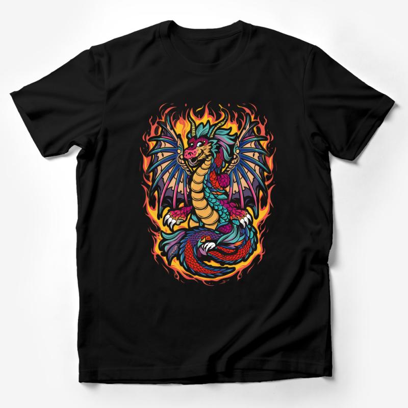 Vibrant Dragon Graphic Tee, Colorful Fantasy Creature Shirt, Fire Dragon Unisex T-Shirt, Mythical Beast Casual Wear, Stylish Illustration Top Male T-Shirt