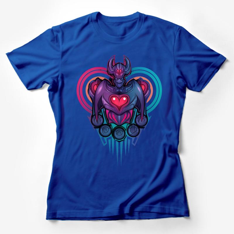 Vibrant Cyber Demon Graphic Tee, Futuristic Fantasy Art T-Shirt, Colorful Gamer Gear, Unisex Streetwear Female T-Shirt